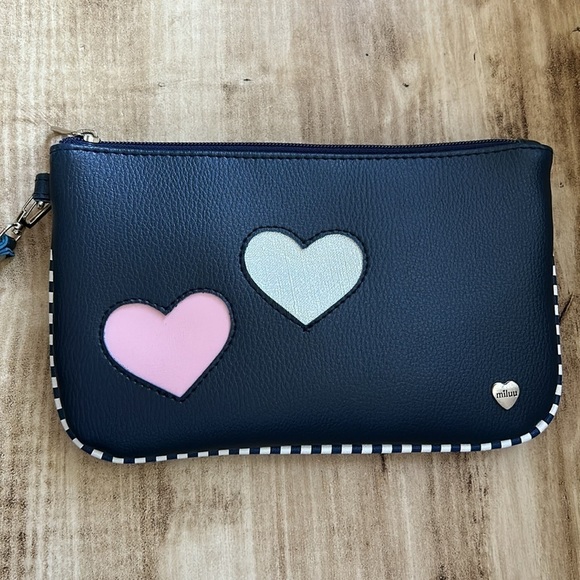 Miluu Blue Leather Heart Wristlet NWOT - Picture 2 of 6